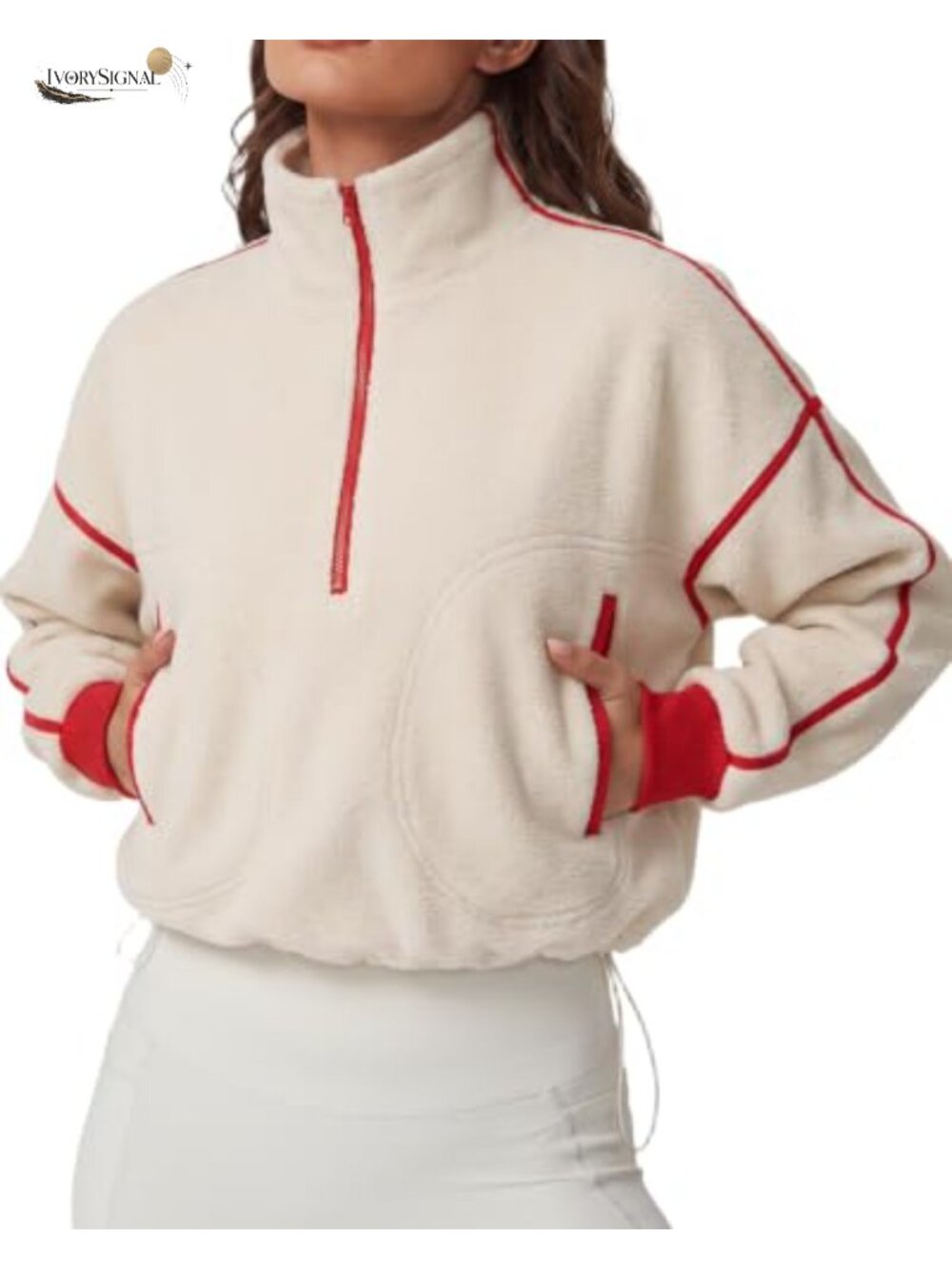Women's Half Zip Fleece Short Pullover Sweatshirt Winter Cropped Sherpa Jacket